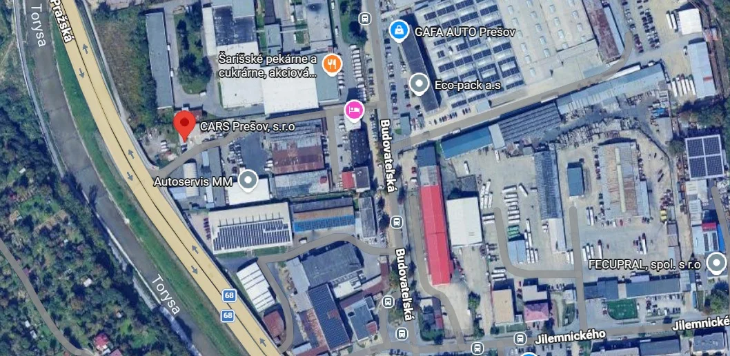 Mapa polohy CARS Prešov na Budovateľskej ulici